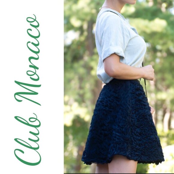 CLUB MONACO DAVIN RUFFLED NAVY BLUE CHIFFON A-LINE SKIRT Size 4 - Picture 2 of 11